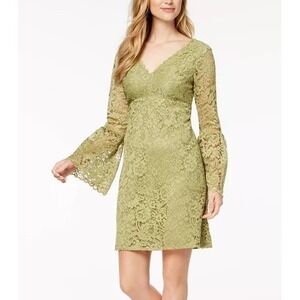 Betsey Johnson Lace Dress V Neck Bell‎ Sleeve Green Party Cocktail Size 2